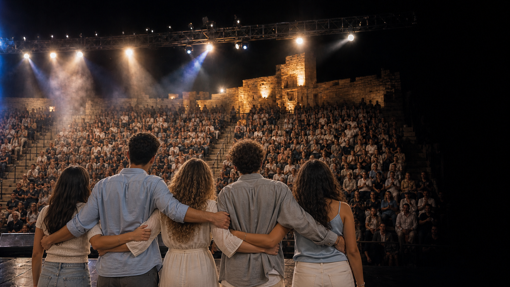 תלמידי י״ב מול קהל באמפיתיאטרון בסיום הפקה